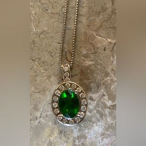 Vintage Italian 925 sterling silver cubic zirconia halo pendant necklace